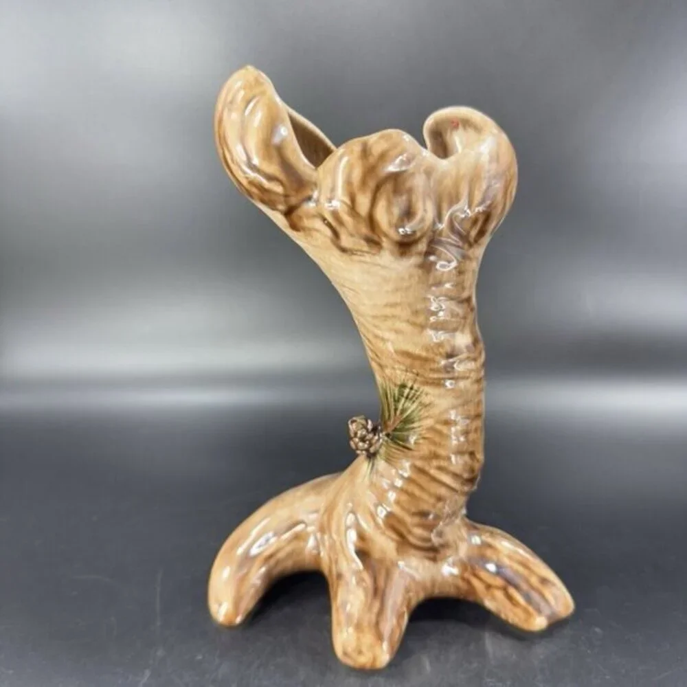 Vintage Keystone Ceramic‎ Tree Trunk Vase Made in USA Ceramic Vessel Marked Vtg